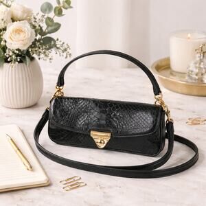 Giani Bernini VTG Petite Convertible Crock Leather Shoulder Bag In Black Y2K